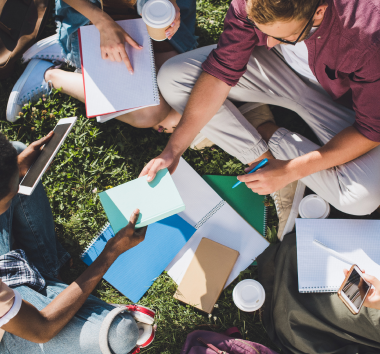 students prepare for subject outdoors